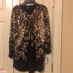 JM Collection zippered neck Wild Garden blouse.